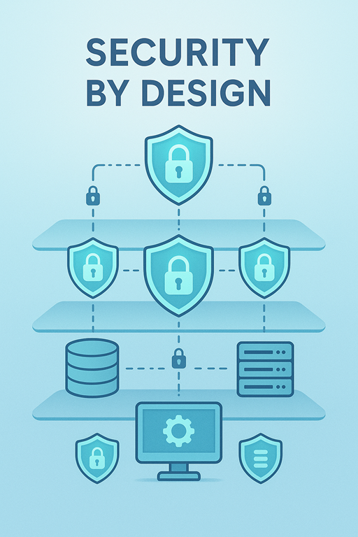 Ilustración que muestra un candado y un diagrama de red, simbolizando la seguridad integrada.